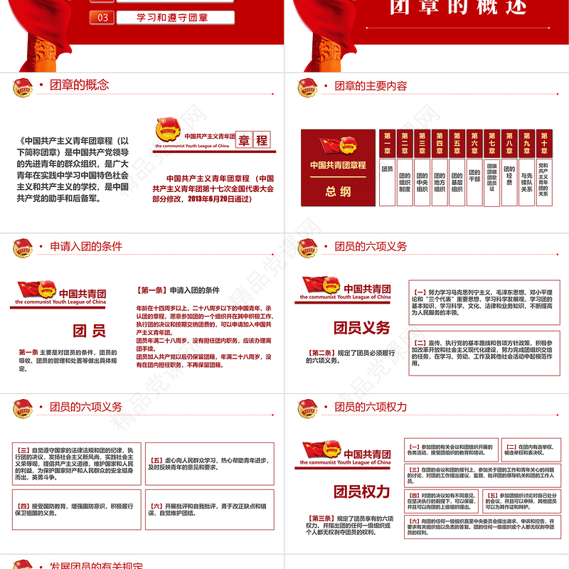 中国共青团团章学习解读PPT党政风优质共青团团支部主题党课课件模板下载