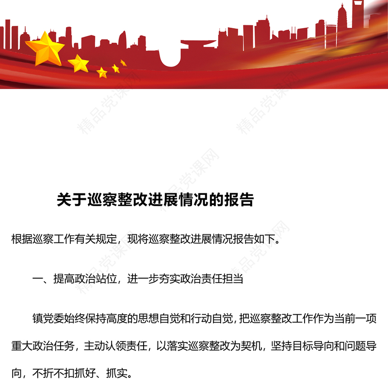 关于巡察整改进展情况的报告模板