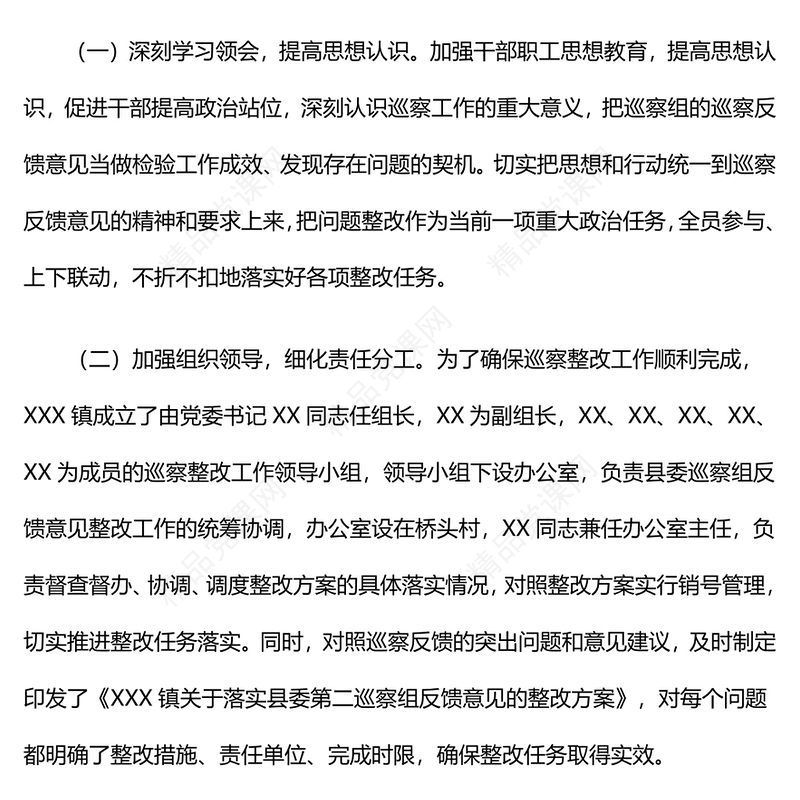 关于巡察整改进展情况的报告模板