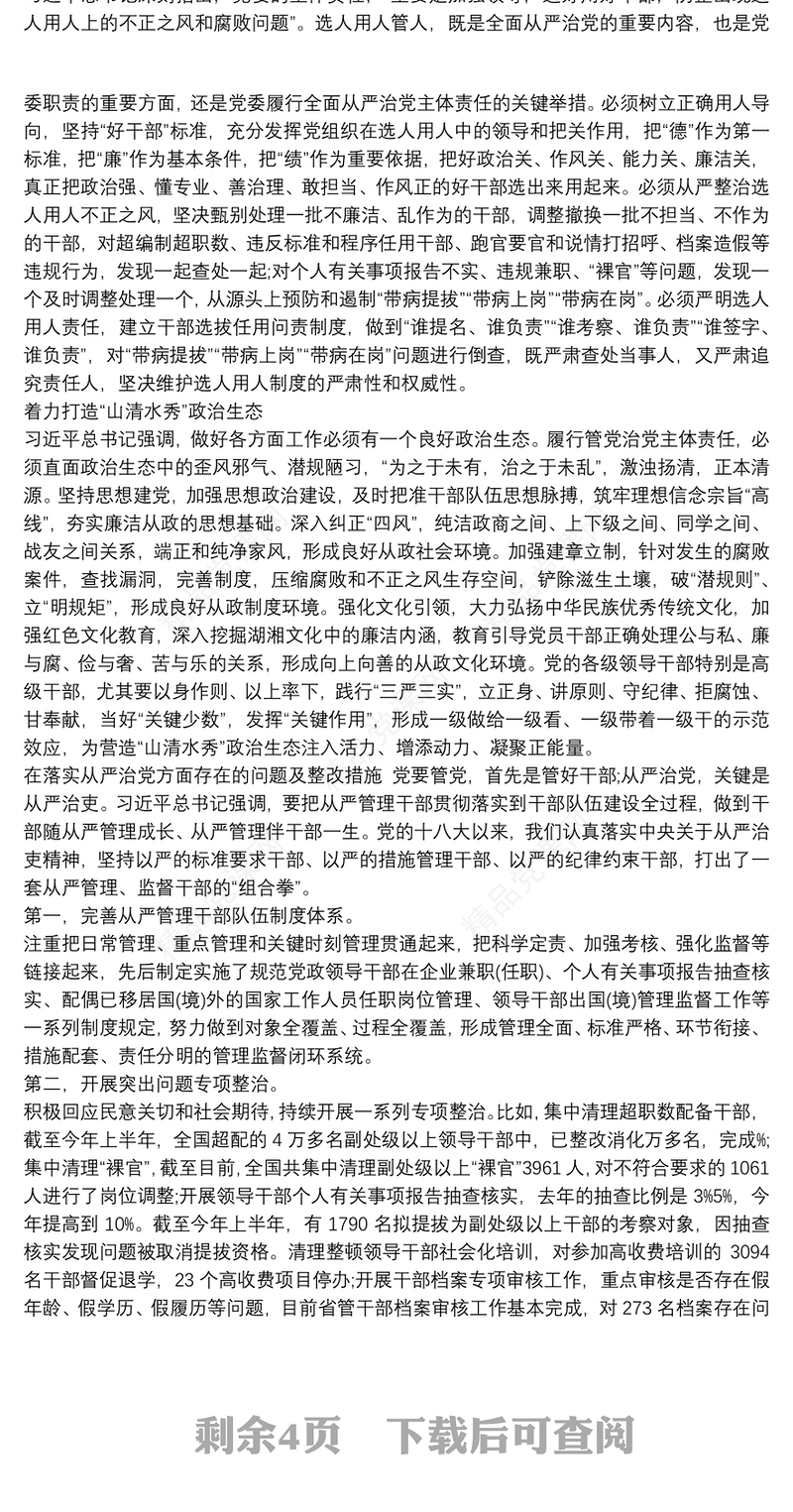 在落实从严治党方面存在问题及整改措施