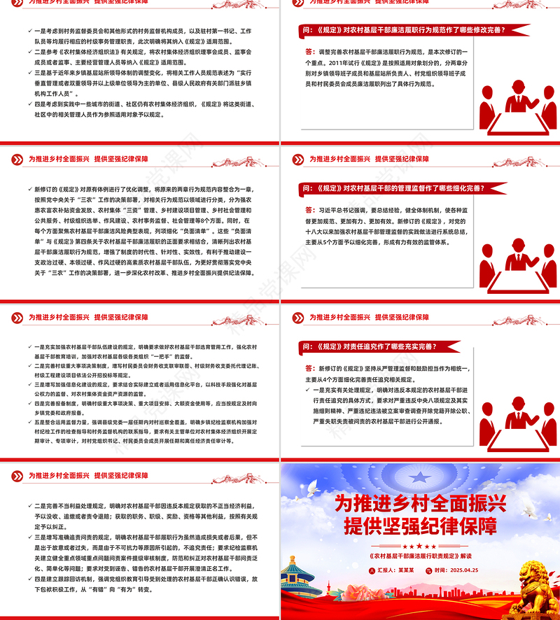 精美简洁新修订《农村基层干部廉洁履行职责规定》解读问答PPT课件