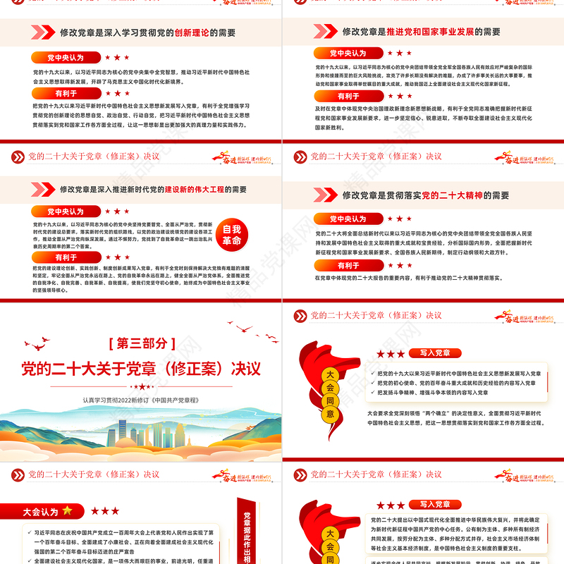 2022二十大党章的30个重要修改PPT大气精美党政风学习宣传贯彻党的二十大精神专题党课模板课件
