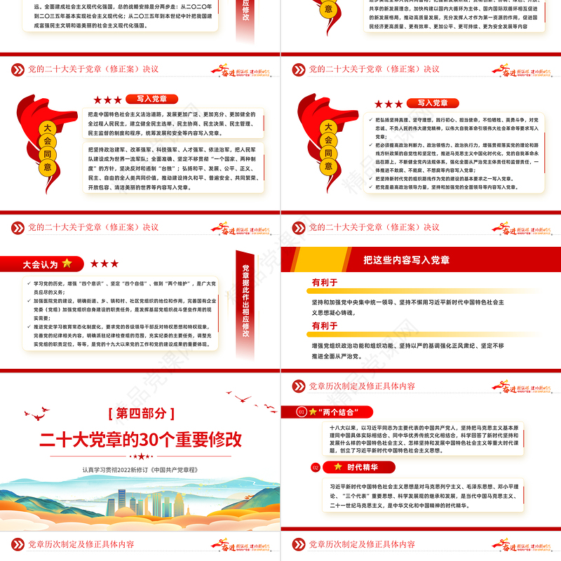 2022二十大党章的30个重要修改PPT大气精美党政风学习宣传贯彻党的二十大精神专题党课模板课件