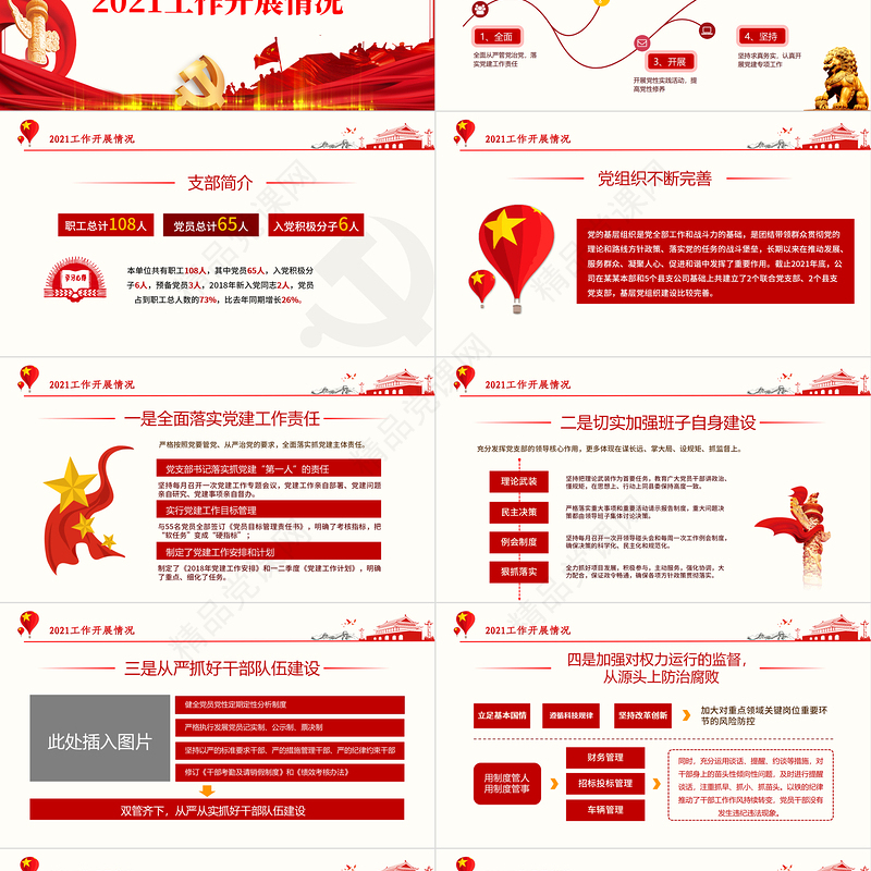 年终党建工作总结PPT优质简约基层党组织党支部年度工作汇报新年工作计划述职述廉报告模板