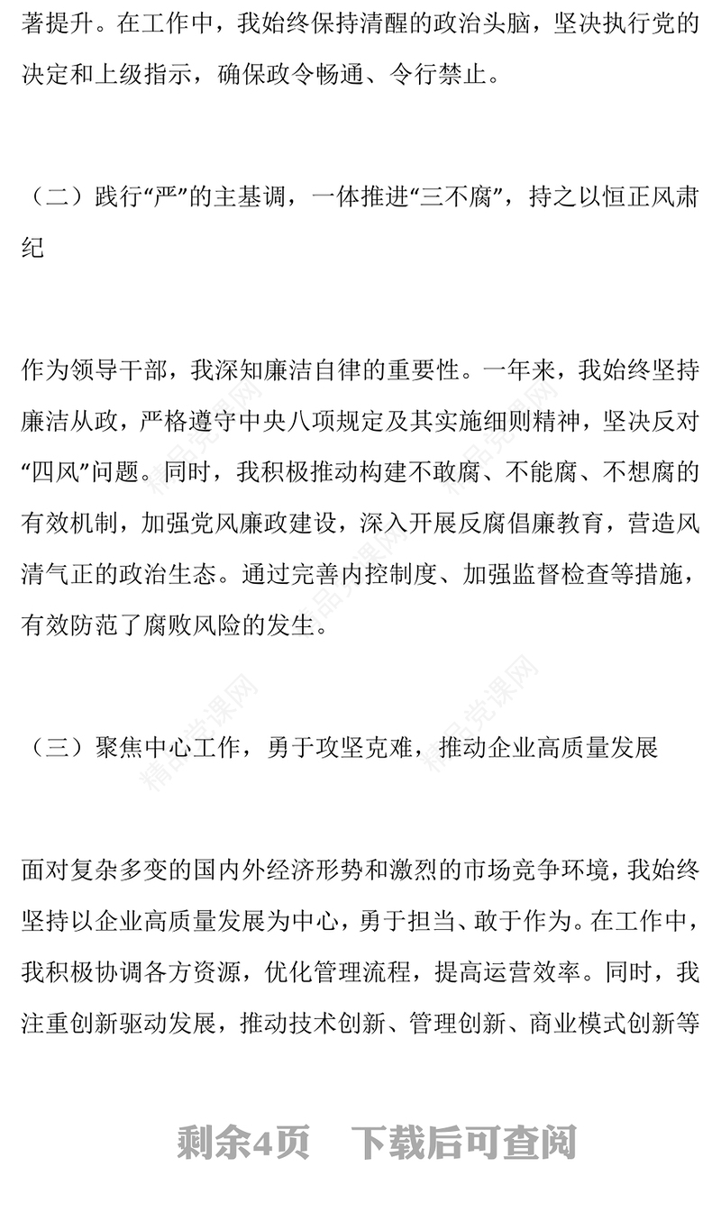 2024年度个人述职述廉报告模板