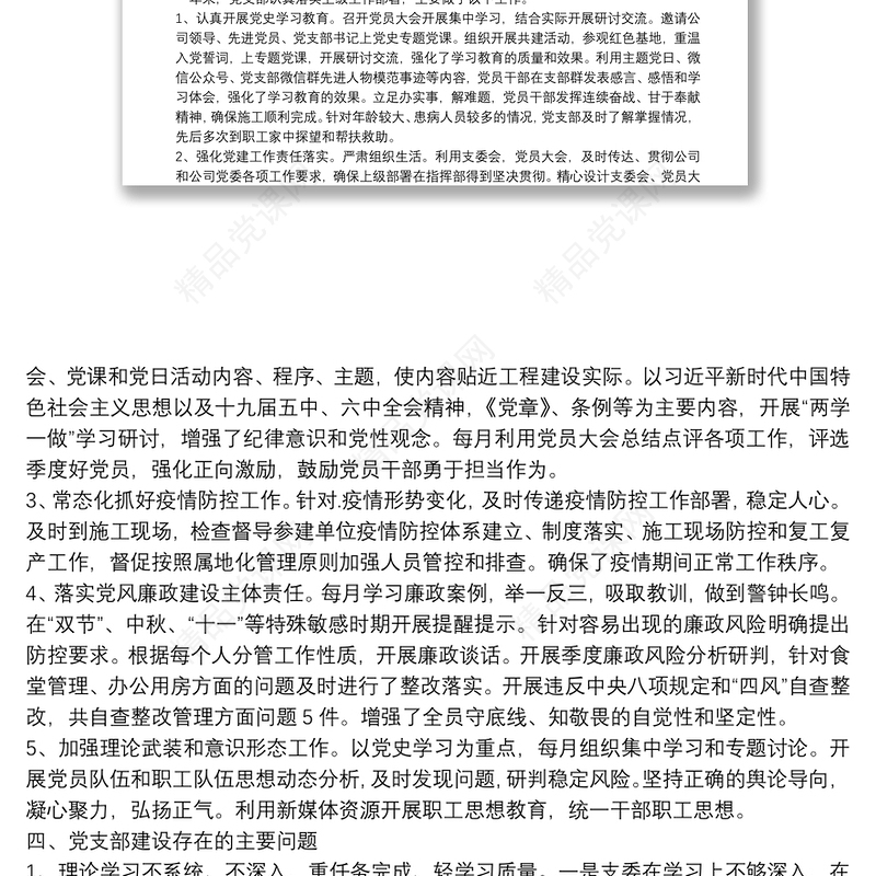 年度组织生活会党支部委员会年度工作报告