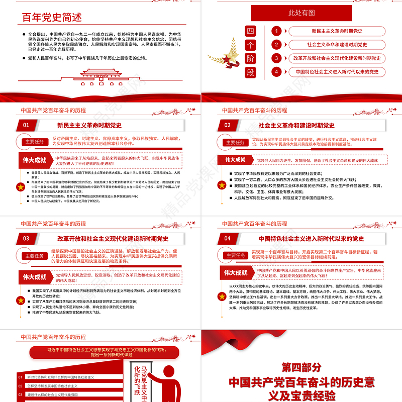 六中全会PPT党政风简约风深入解读十九届六中全会会议精神及其公报全文内容党员学习党课课件