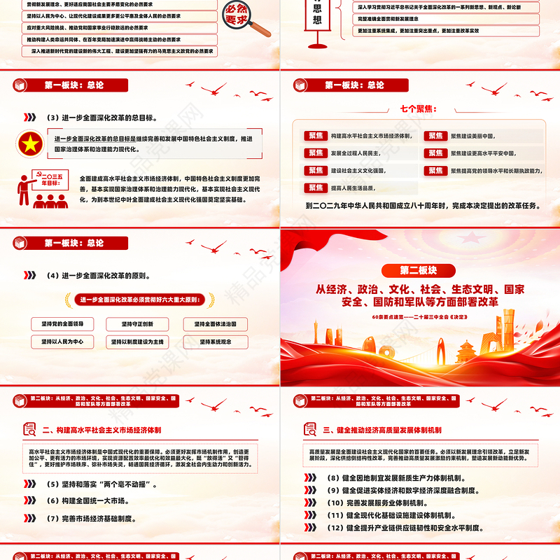 60条要点速览二十届三中全会《决定》PPT红色简洁党员干部学习党课模板