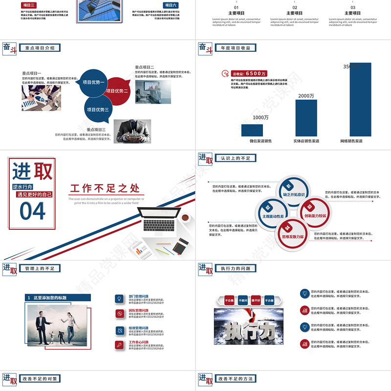 2023年度工作总结PPT红蓝双色创意新征程再出发年终工作总结报告新年工作计划汇报模板下载