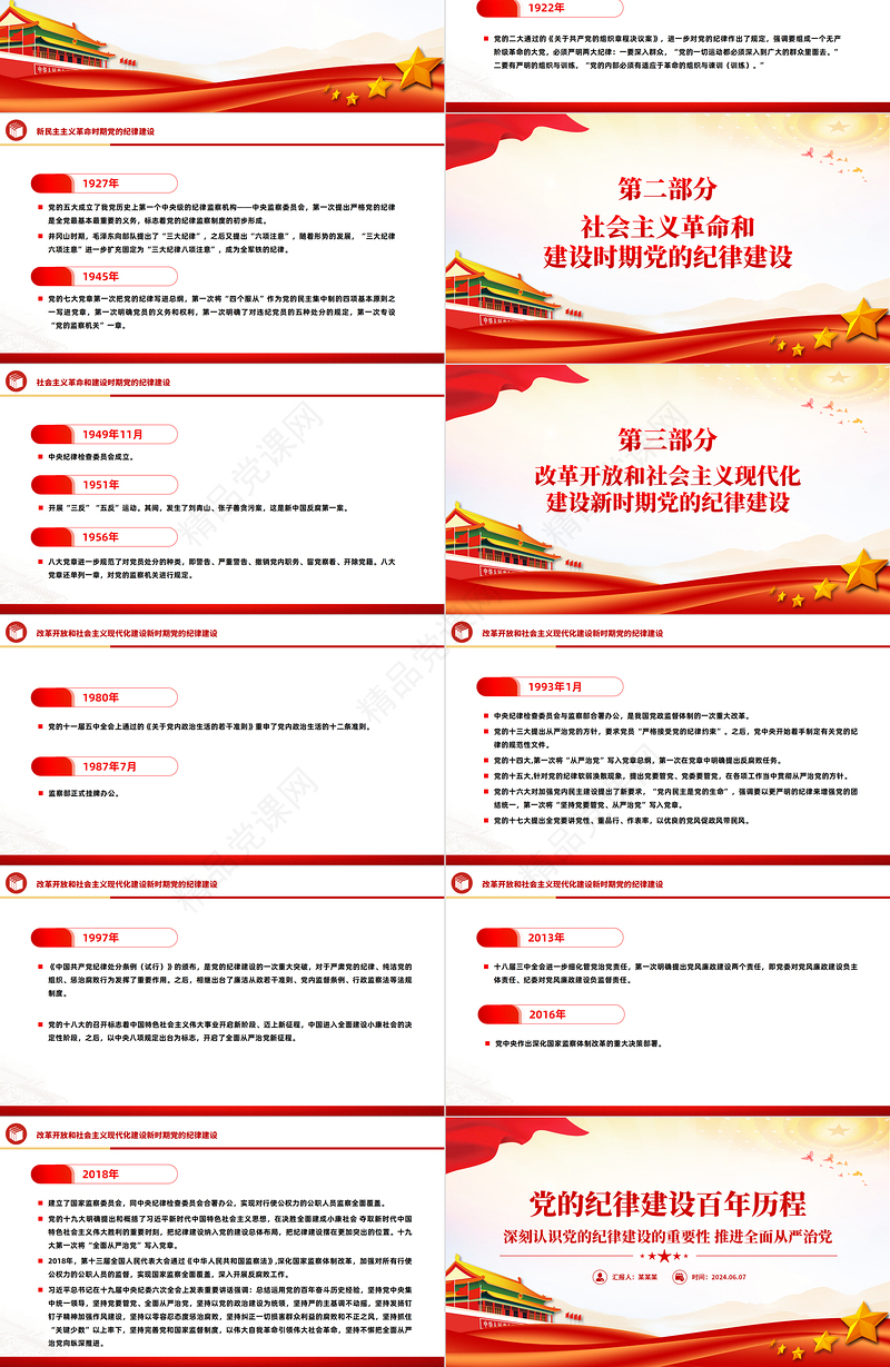 党的纪律建设百年历程PPT党建风大气精美年党纪学习教育主题党课课件下载