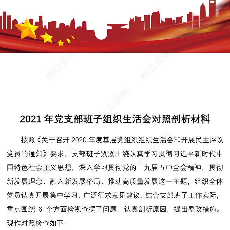 年党支部班子组织生活会对照剖析材料