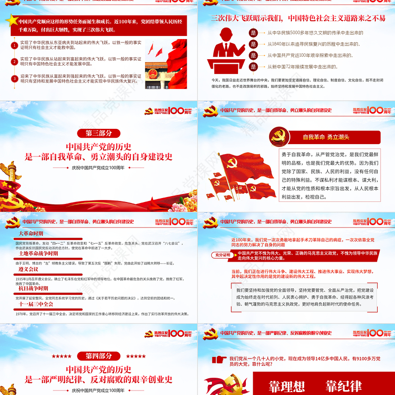 蓝色优质党员干部要从党的百年光辉历史中坚定初心使命庆祝建党100周年PPT
