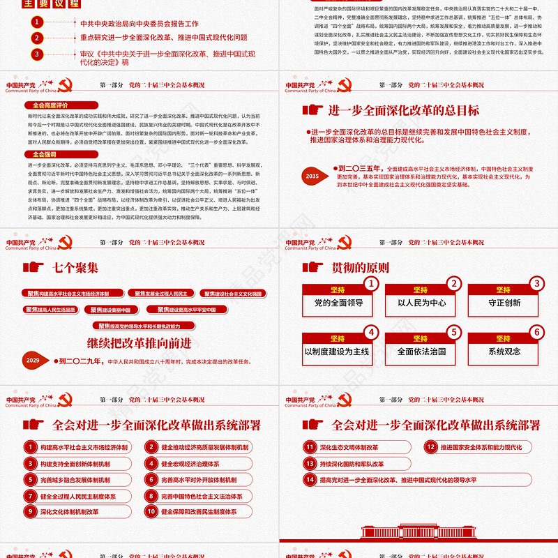 党的二十届三中全会要点解读PPT党政风三中全会精神学习党课模板