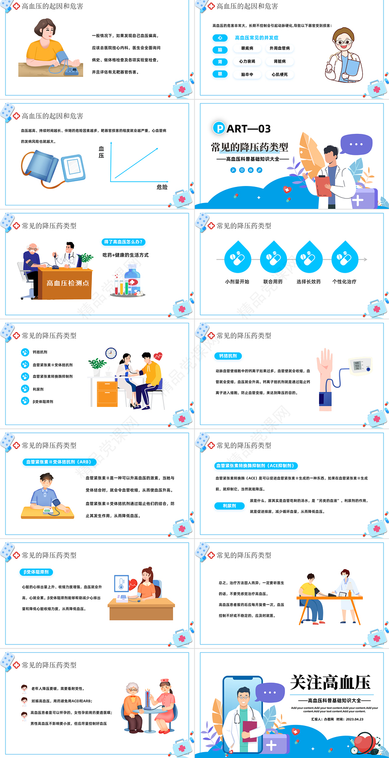2024关注高血压PPT卡通插画风高血压科普基础知识大全课件模下载