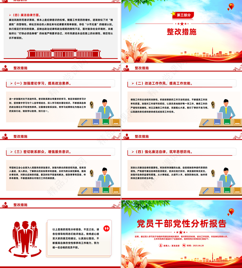 红色精美基层党员干部党性分析报告PPT模板