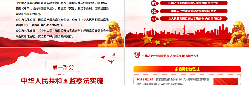 红色精美《中华人民共和国监察法实施条例》PPT2025法律法规专题课件下载