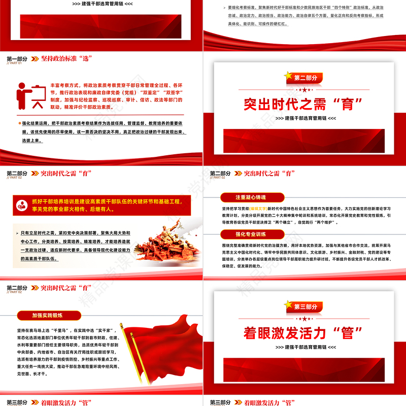 建强干部选育管用链PPT红色精美风党支部主题党日活动专题党课课件模板