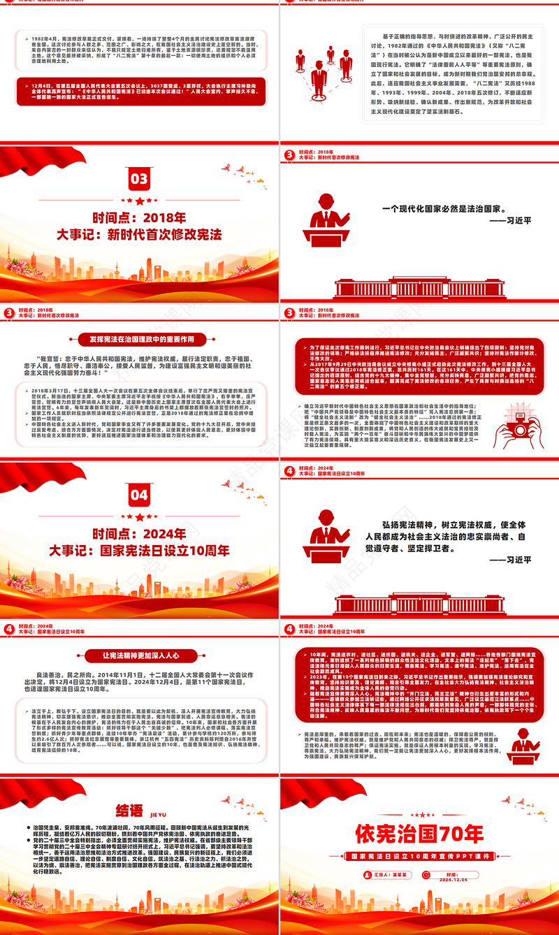 简约风依宪治国70年PPT国家宪法日设立10周年课件模板