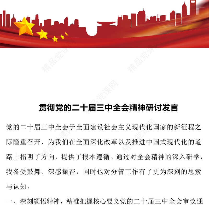 贯彻党的二十届三中全会精神研讨发言word模板
