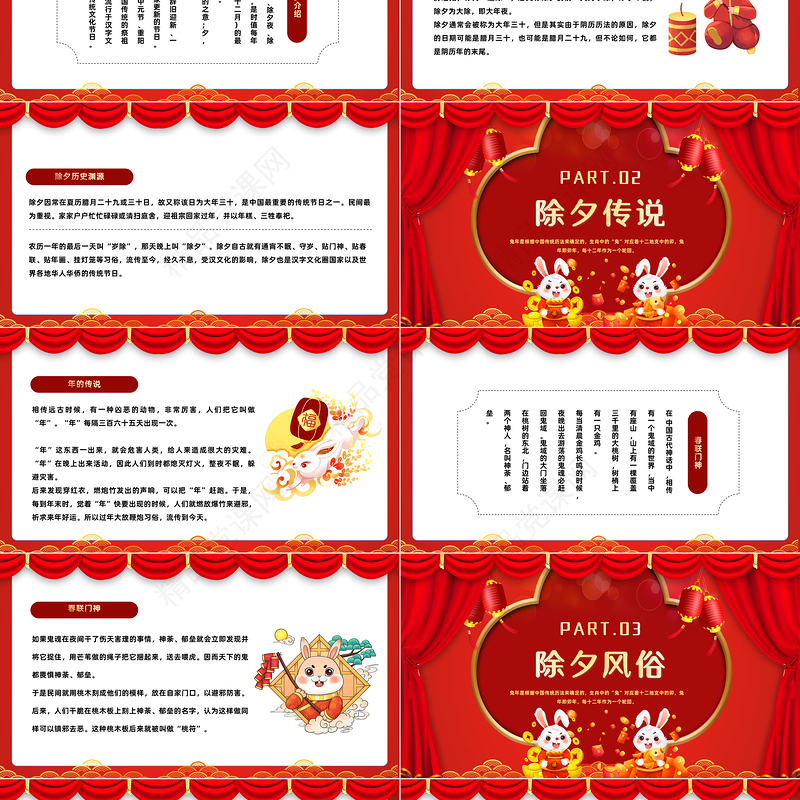 2023福兔临门PPT中国风中国传统节日除夕节日介绍模板课件