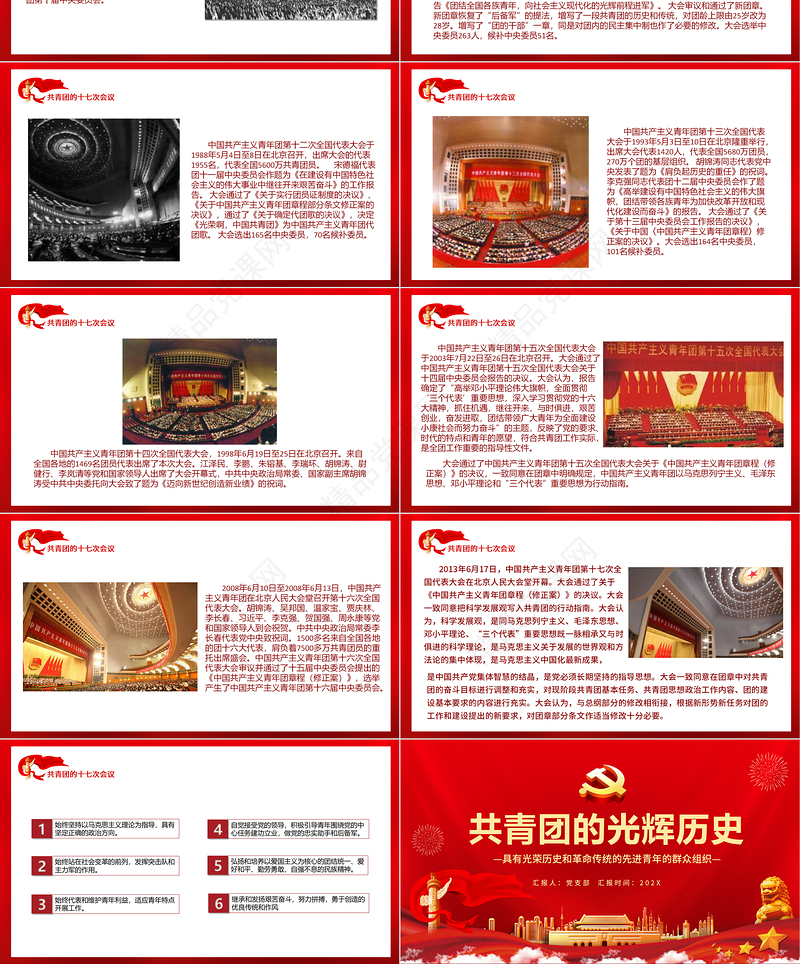 共青团的光辉历史PPT党政风时尚五四青年节共青团基础知识历史事件团史学习课件