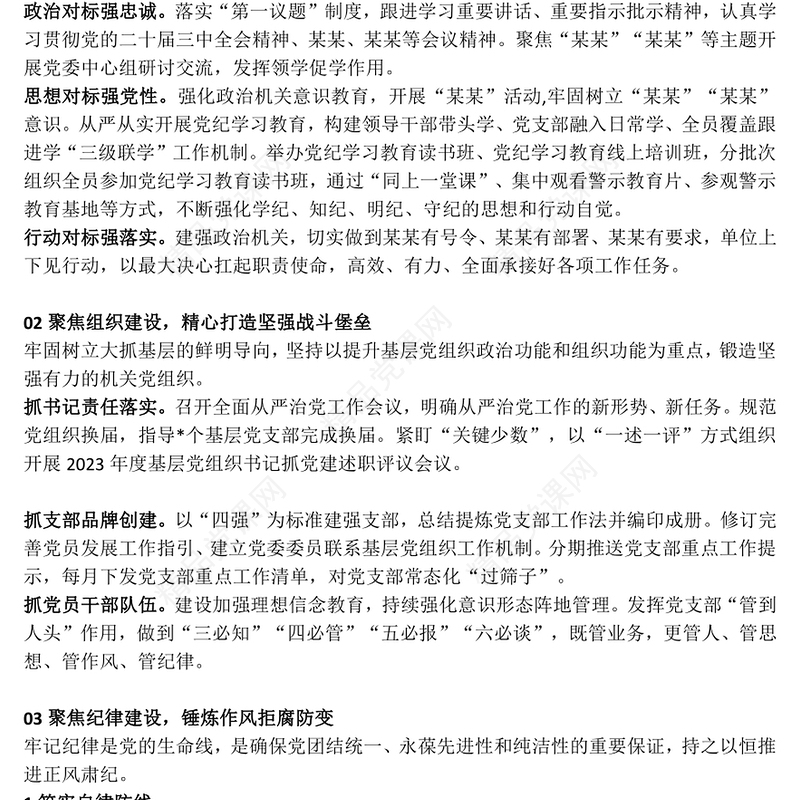 2024年度党委书记抓基层党建工作报告PPT模板(讲稿)