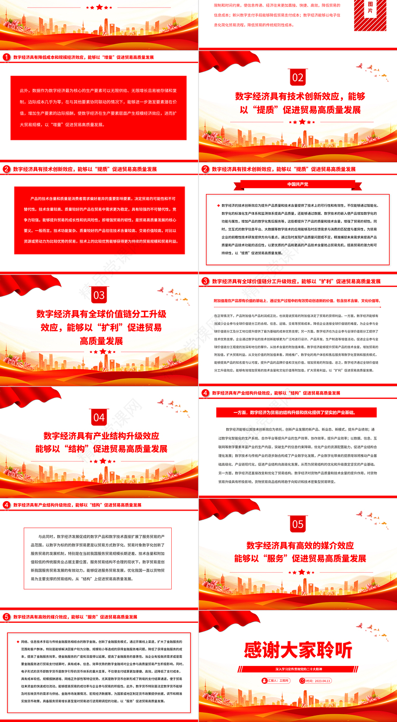 2023以数字经济推进我国贸易高质量发展PPT大气党政风深入学习宣传贯彻党的二十大精神专题党课课件