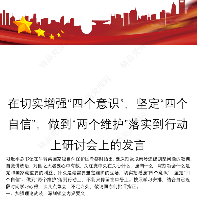 在切实增强“四个意识”，坚定“四个自信”，做到“两个维护”落实到行动上研讨会上的发言