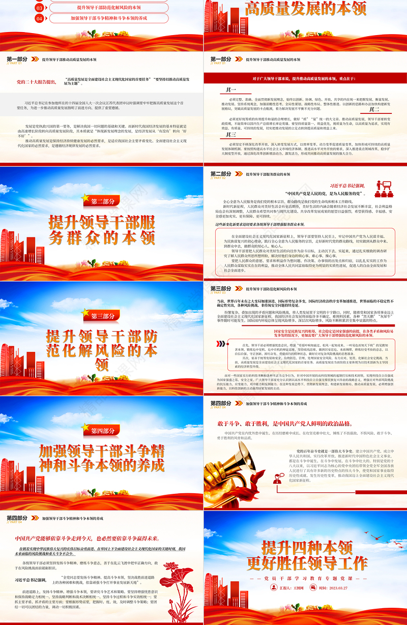 2023提升四种本领更好胜任领导工作PPT大气精美风党员干部学习教育专题党课课件模板