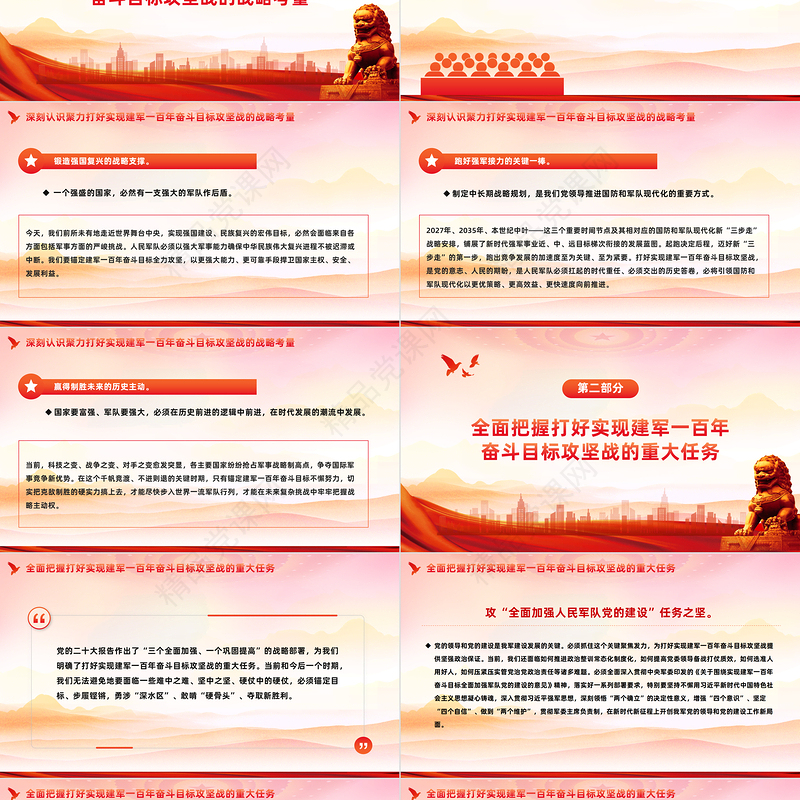打好打赢建军一百年奋斗目标攻坚战PPT简洁党政风深入学习全国两会课件模板