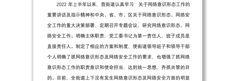 年上半年网络意识形态及网络安全工作汇报范文工作总结报告