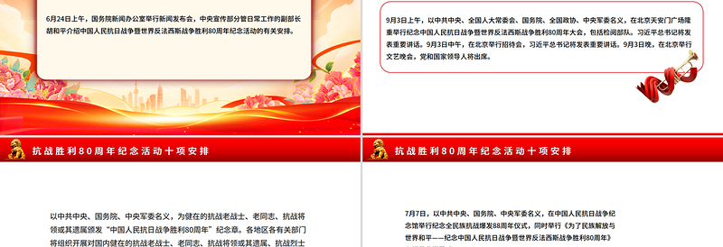 红色精美抗战胜利80周年纪念活动十项安排PPT课件下载