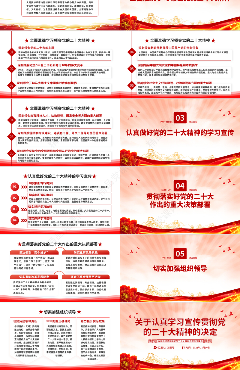 中共中央关于认真学习宣贯党的二十大精神的决定PPT党政风优质风深入学习党的二十大报告精神专题党建党课课件模板
