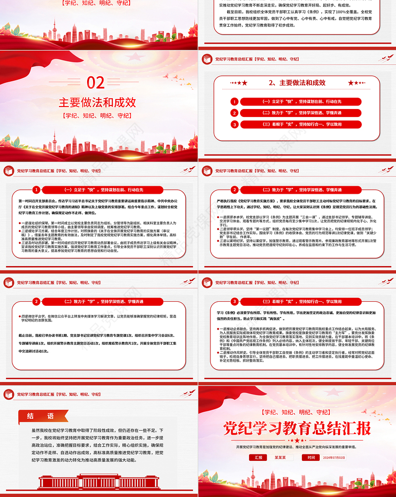 党政部门2024年党纪学习教育总结汇报PPT模板课件