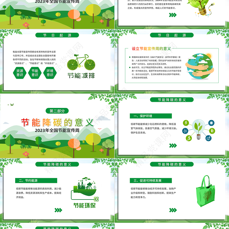 2023全国节能宣传周PPT卡通矢量风绿色节能降碳你我同行积极应对气候变化推动绿色低碳发展主题课件