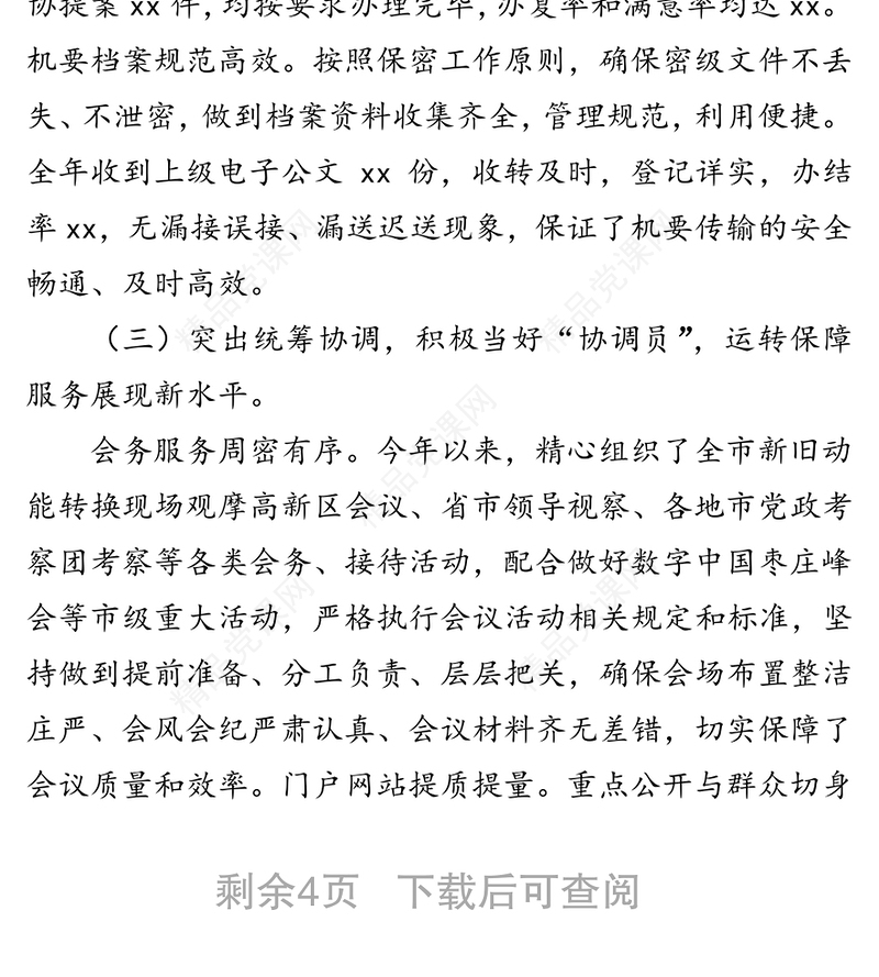 高新区党政办公室工作总结