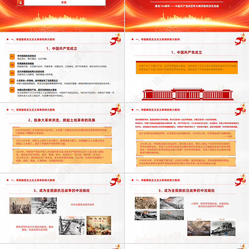 红色时尚建党104周年PPT中国共产党的百年光辉历程和历史经验七一党课
