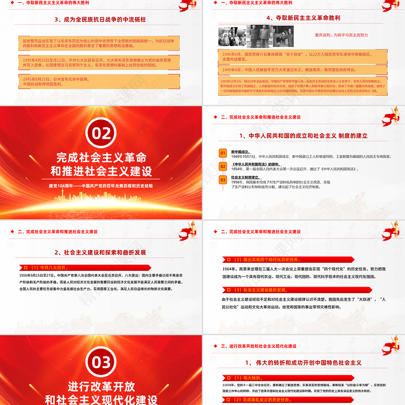 红色时尚建党104周年PPT中国共产党的百年光辉历程和历史经验七一党课