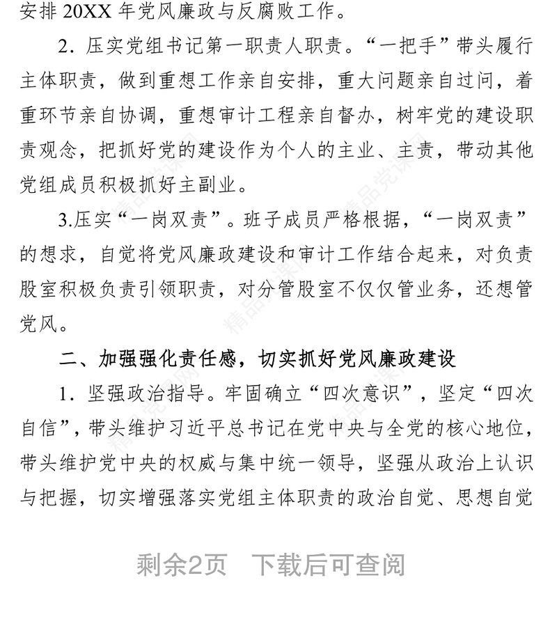 审计局党组全面从严治党主体职责落实不到位专项整理情况汇报