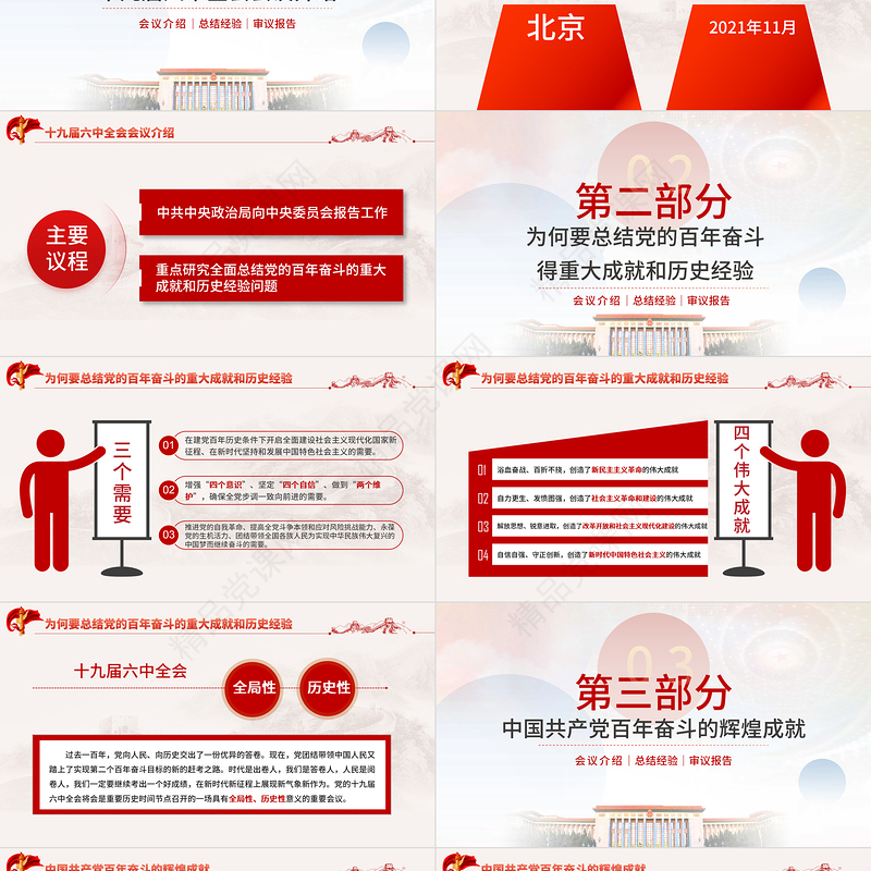 十九届六中全会PPT红色精品全面总结党的百年奋斗的重大成就和历史经验问题党员学习教育党课