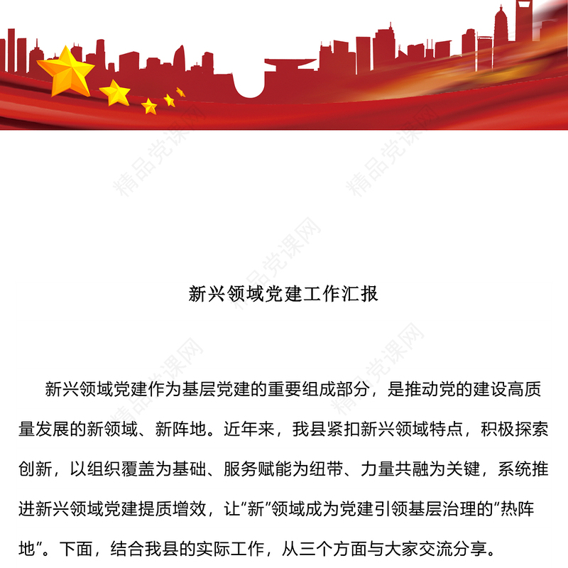 党政风新兴领域党建工作汇报PPT模板下载(讲稿)