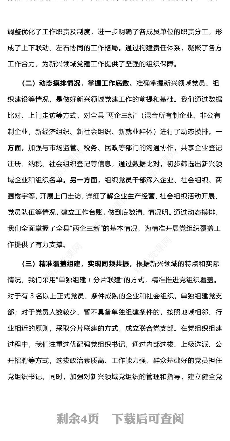 党政风新兴领域党建工作汇报PPT模板下载(讲稿)