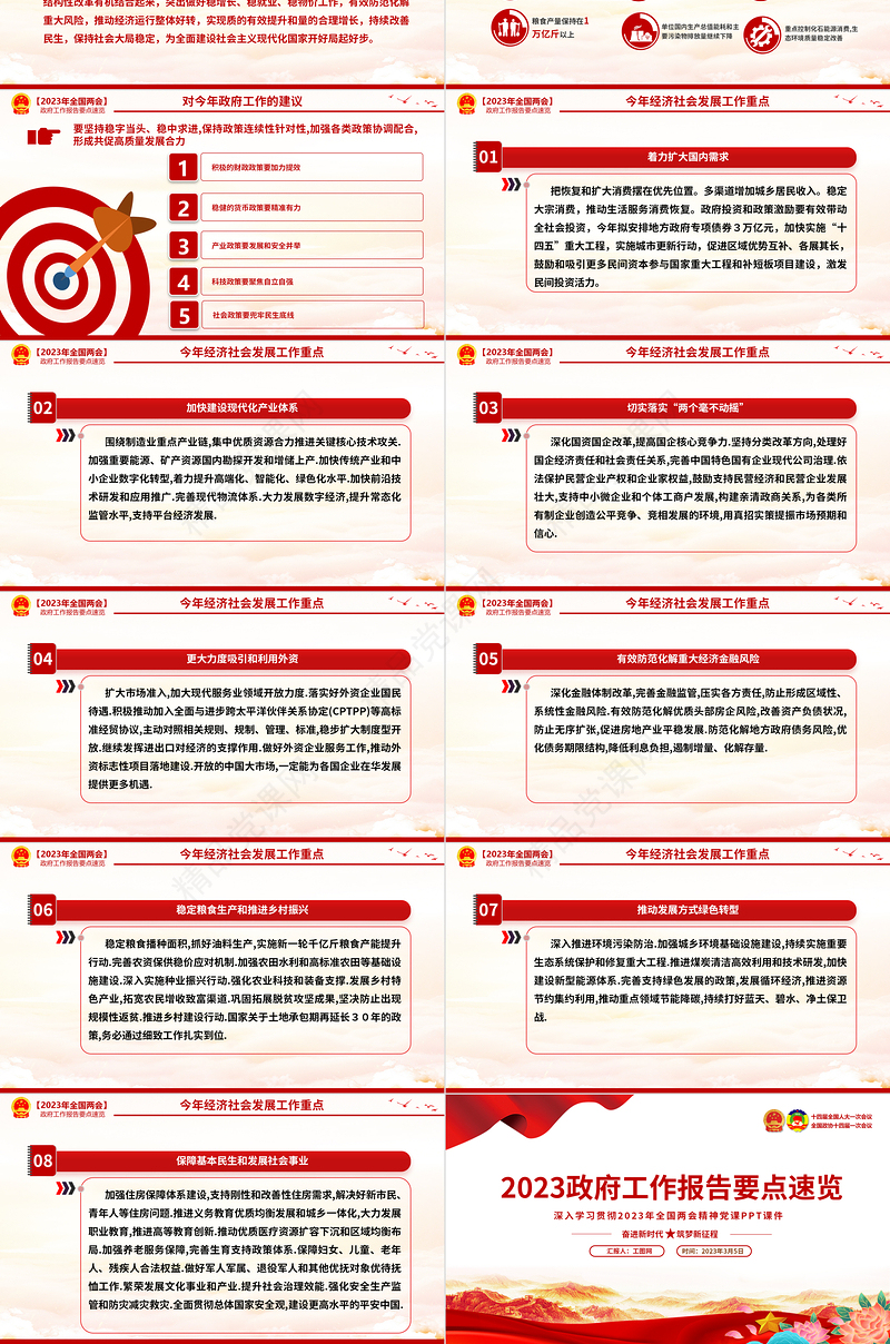 2023政府工作报告要点速览PPT精品深入学习贯彻全国两会精神党课课件