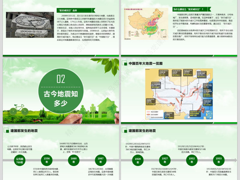 年原创512防灾减灾日地震知识主题班会PPT-版权可商用