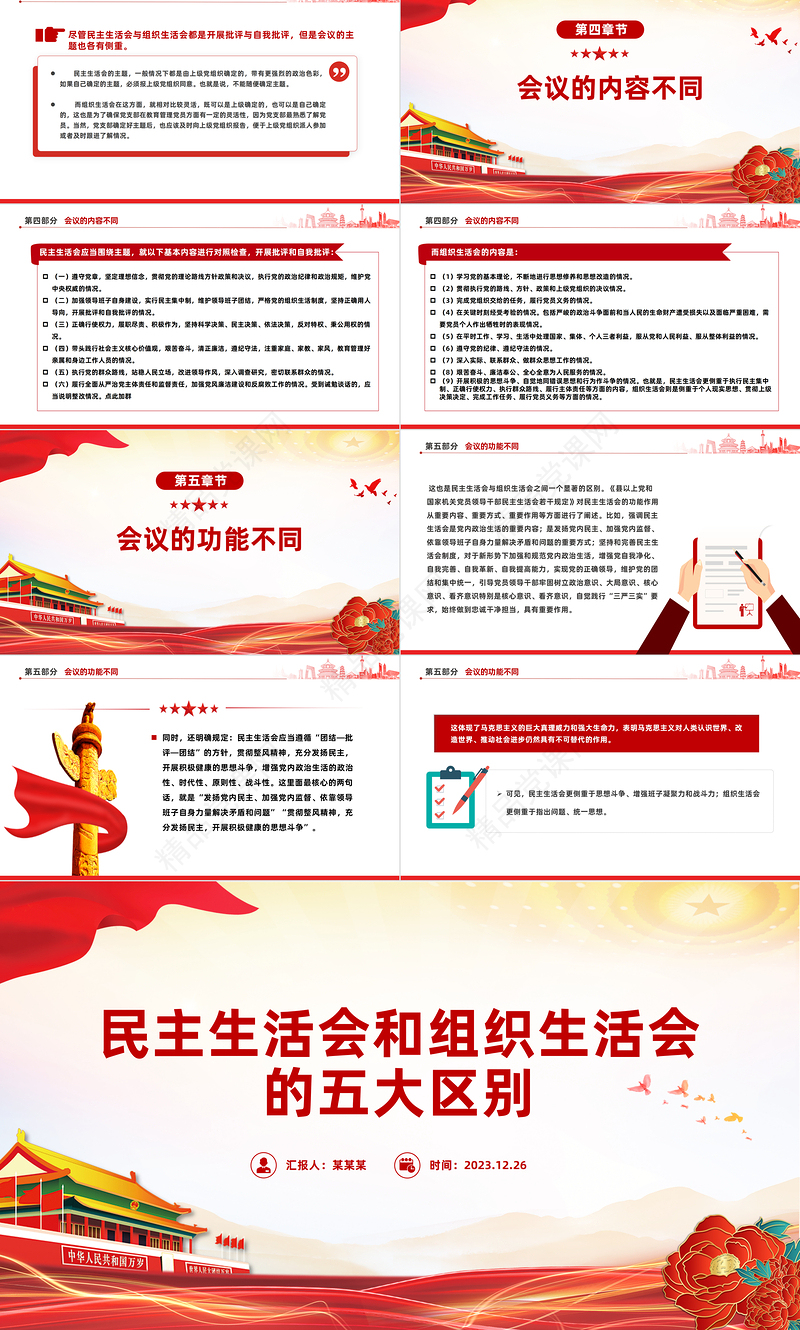 党务知识PPT党政风民主生活会和组织生活会的五大区别微党课课件