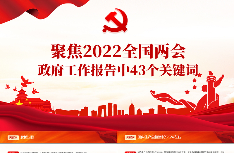 聚焦全国两会PPT党政风精品政府工作报告中43个关键词解读专题党课课件模板