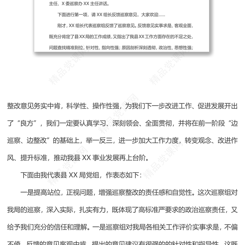 巡察整改动员会主持词及表态发言材料