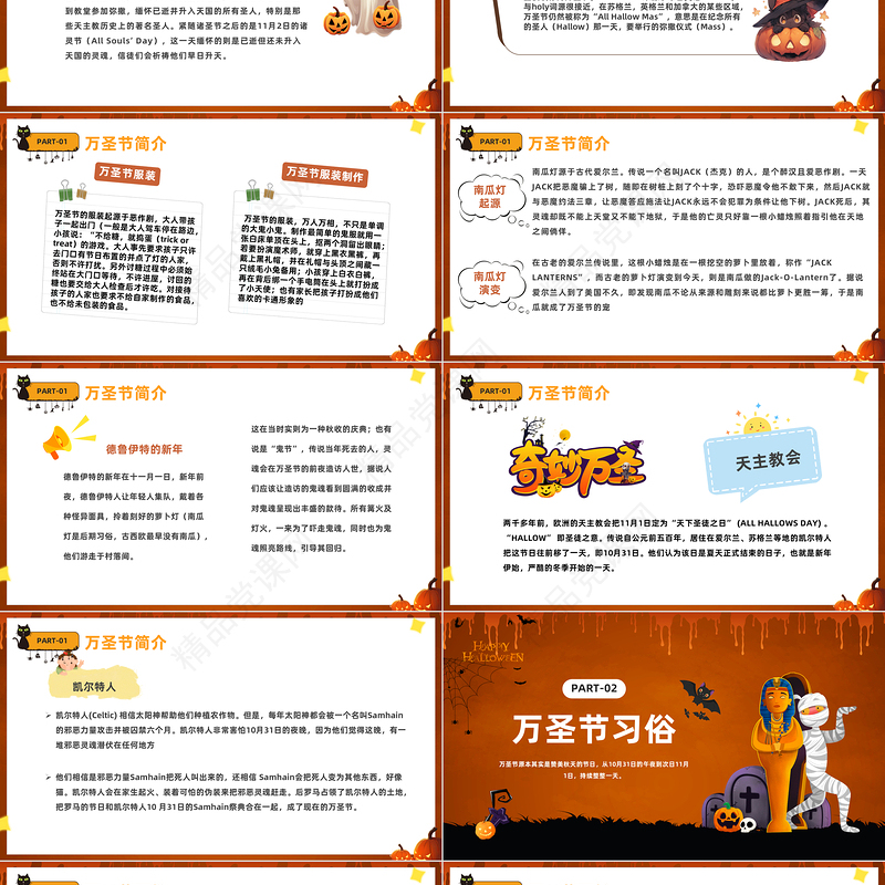2024万圣节PPT卡通插画风不给糖就捣蛋万圣节介绍课件下载