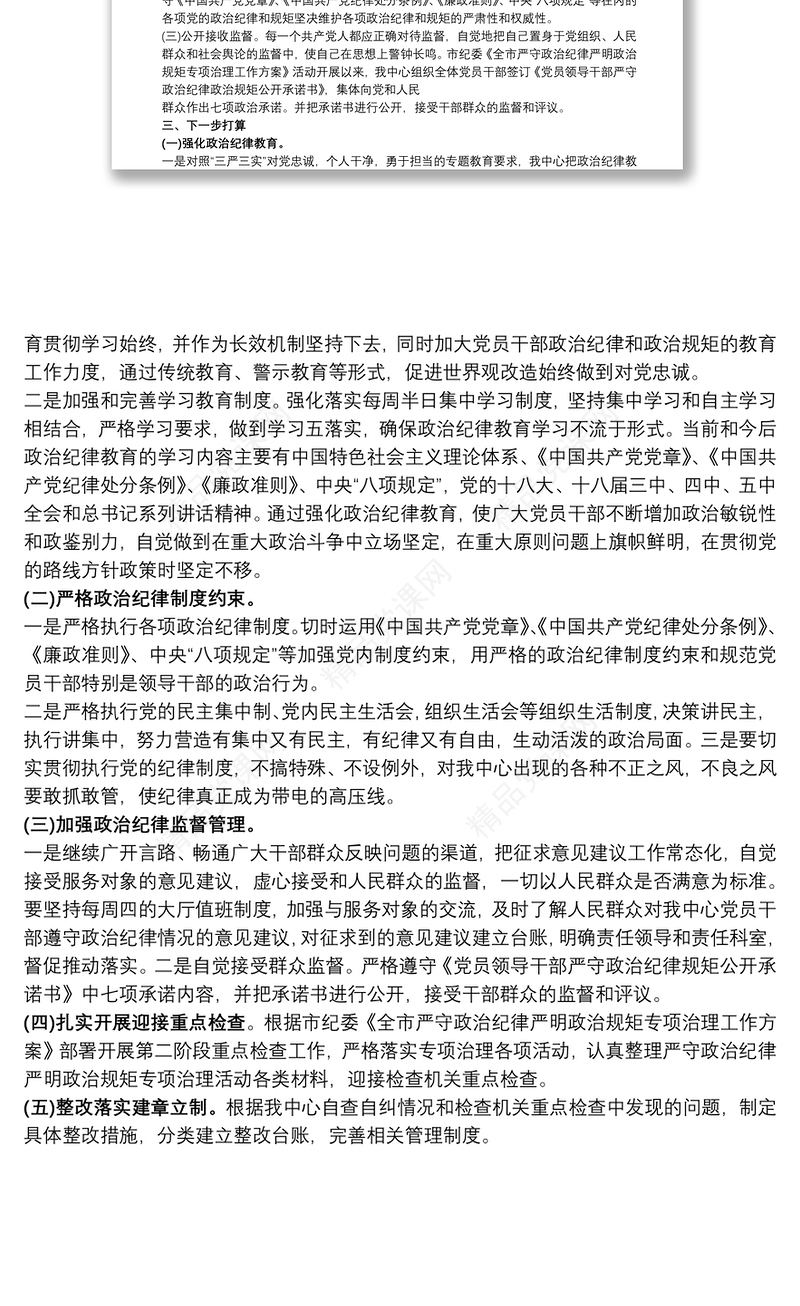 党员干部政治纪律和政治规矩执行情况自查报告