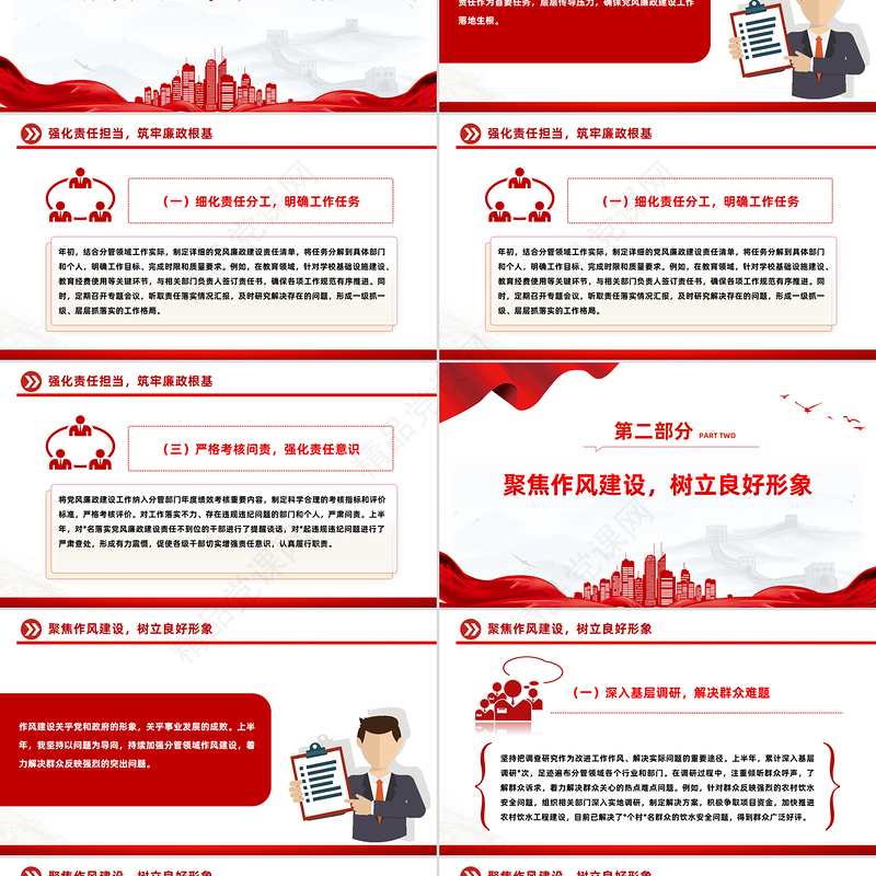 党建风上半年履行全面从严治党一岗双责汇报PPT模板